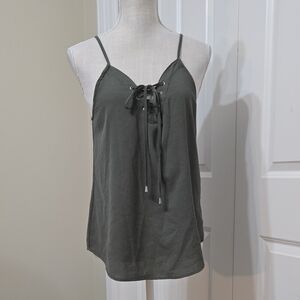 Paper Crane Olive Green Lace-Up Women's Top Sz S